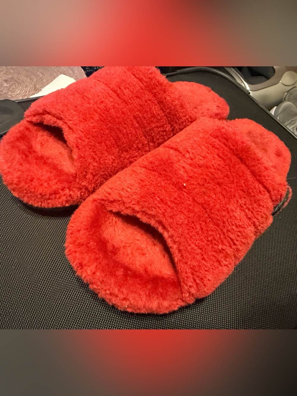 UGG Red Plush Open-Toe Slide Slippers